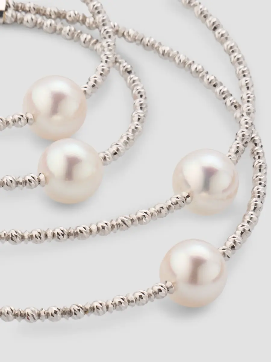 Pearls By Shari Women's 18K White Gold Double Hoop Akoya Pearl Earrings | Thumbnail 3 Pearls By Shari Women's 18K White Gold Double Hoop Akoya Pearl Earrings | Thumbnail 3