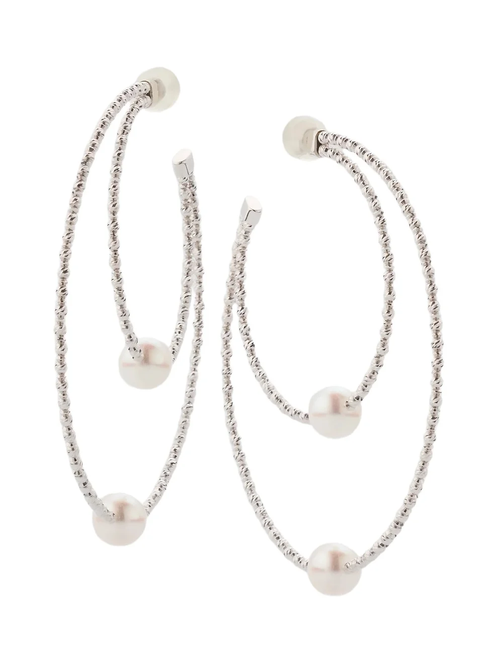 Pearls By Shari Women's 18K White Gold Double Hoop Akoya Pearl Earrings