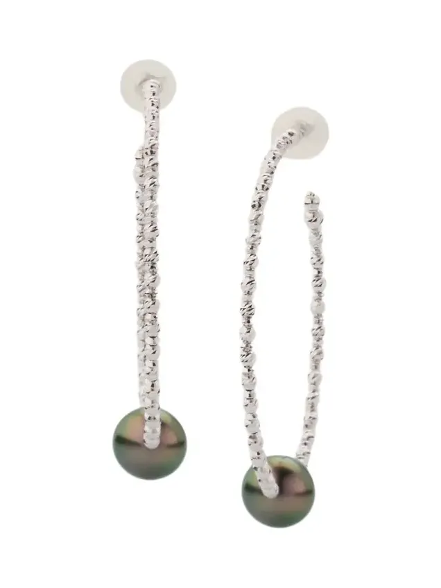 Pearls By Shari Women's 18K Gold & Tahitian Pearl Hoop Earrings