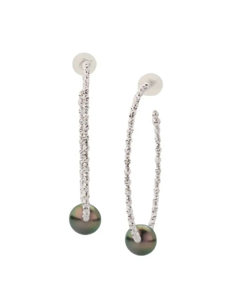 Women's 18K Gold & Tahitian Pearl Hoop Earrings Women's 18K Gold & Tahitian Pearl Hoop Earrings
