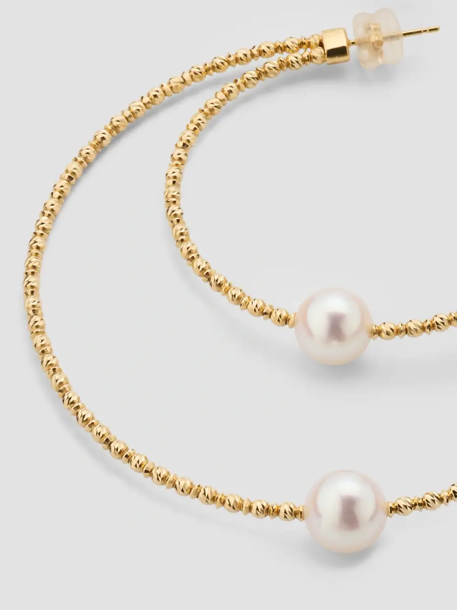 Pearls By Shari Women's 18K White Gold Double Hoop Akoya Pearl Earrings | Thumbnail 3 Pearls By Shari Women's 18K White Gold Double Hoop Akoya Pearl Earrings | Thumbnail 3