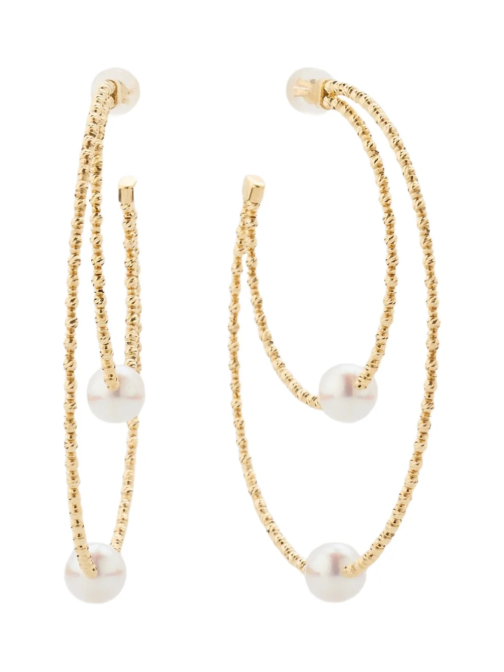 Pearls By Shari Women's 18K White Gold Double Hoop Akoya Pearl Earrings