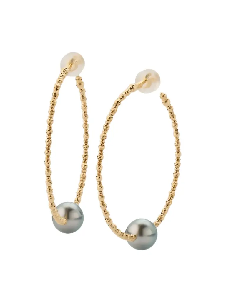 Women's 18K Gold & Tahitian Pearl Hoop Earrings Women's 18K Gold & Tahitian Pearl Hoop Earrings