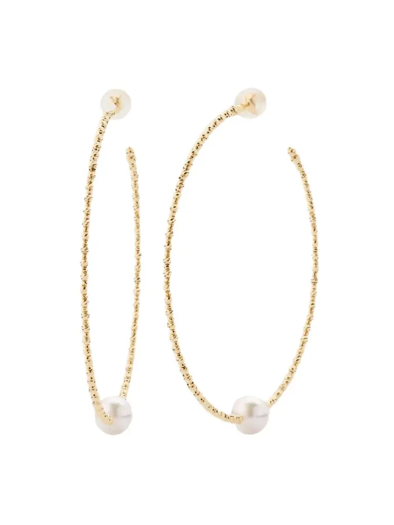Pearls By Shari Women's 18K Yellow Gold Large Akoya Pearl Hoop Earrings