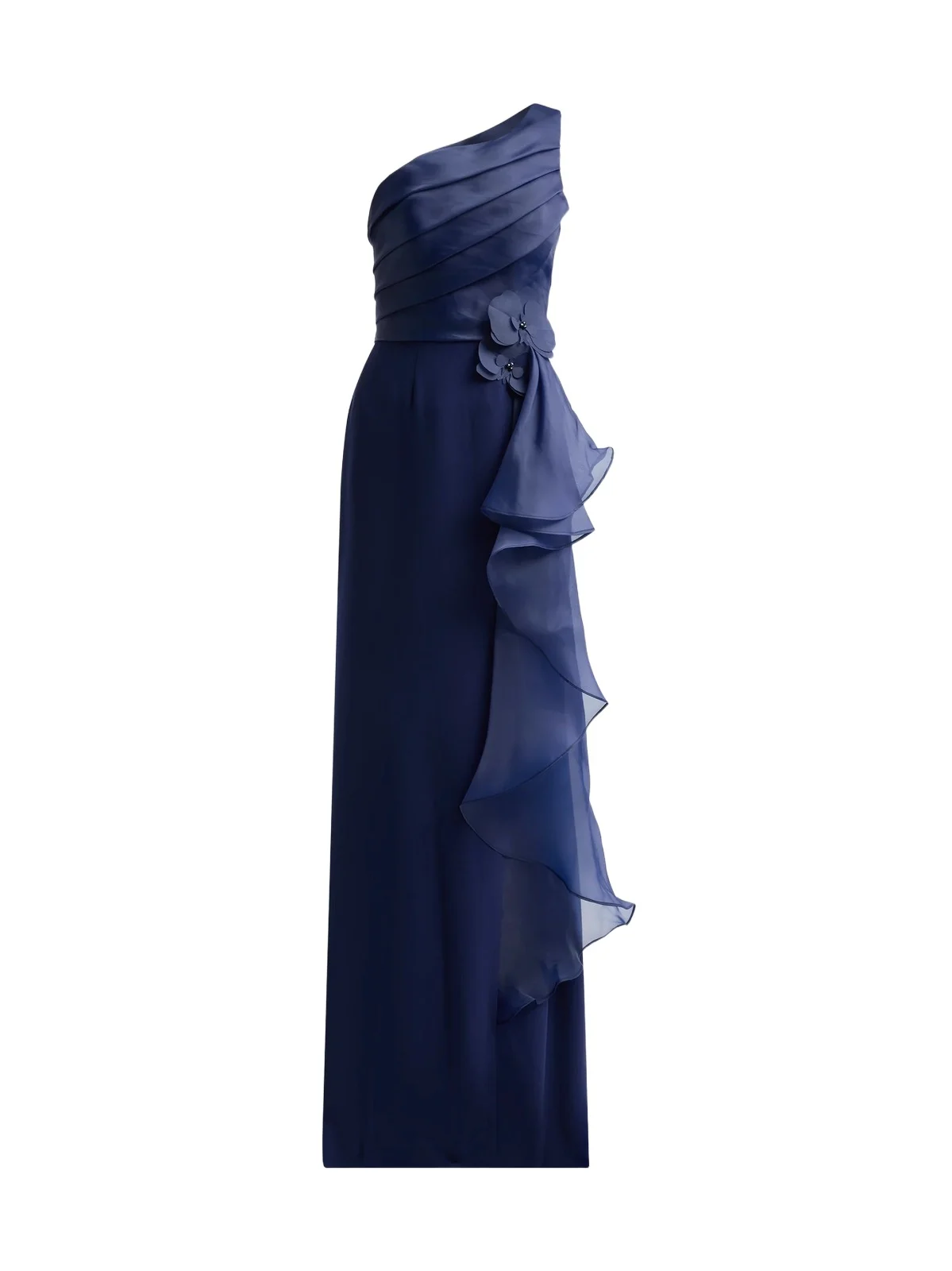Rene Ruiz Collection Women's Draped Organza One-Shoulder Gown