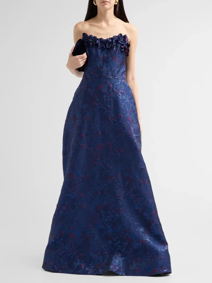 Rene Ruiz Collection Women's Floral Appliqué Jacquard Strapless Gown | Thumbnail 2 Rene Ruiz Collection Women's Floral Appliqué Jacquard Strapless Gown | Thumbnail 2