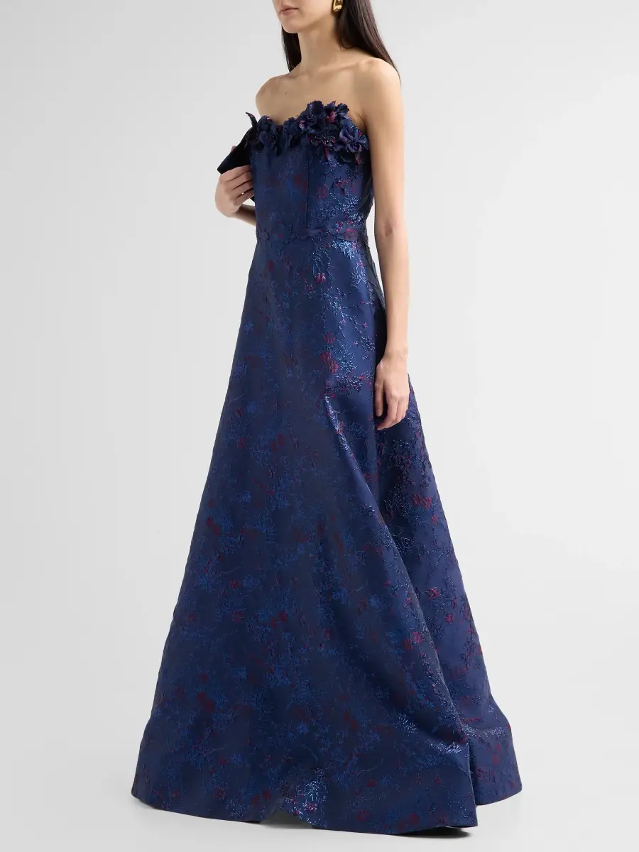 Rene Ruiz Collection Women's Floral Appliqué Jacquard Strapless Gown | Thumbnail 4 Rene Ruiz Collection Women's Floral Appliqué Jacquard Strapless Gown | Thumbnail 4