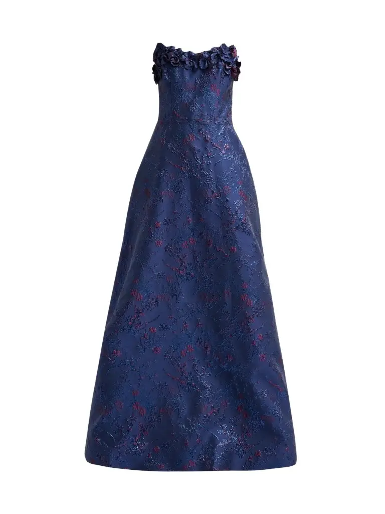 Women's Floral Appliqué Jacquard Strapless Gown