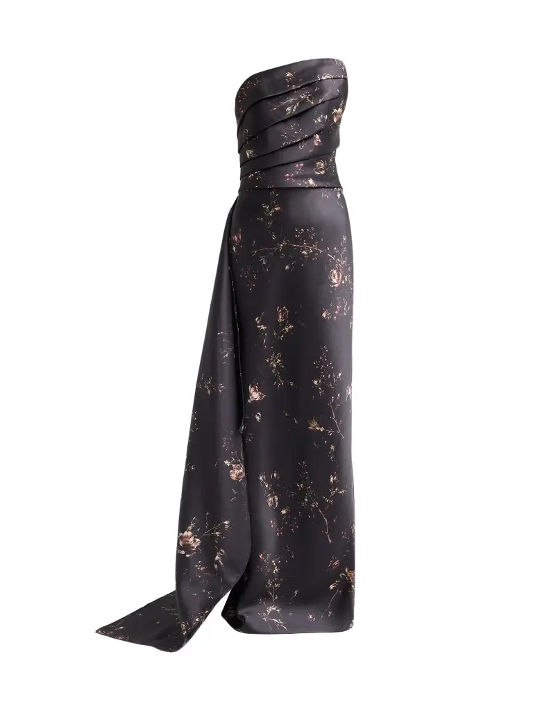 Women's Floral Mikado Strapless Column Gown