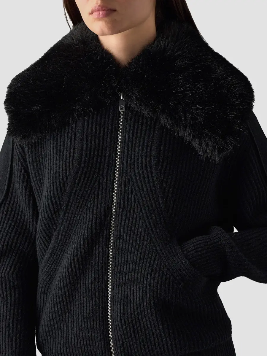 Moose Knuckles Women's Corina Faux-Fur Collar Wool Zip Sweater | Thumbnail 4 Moose Knuckles Women's Corina Faux-Fur Collar Wool Zip Sweater | Thumbnail 4