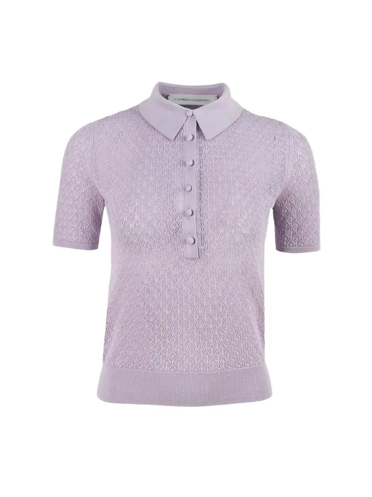 Women's Open-Knit Short-Sleeve Polo Sweater Women's Open-Knit Short-Sleeve Polo Sweater