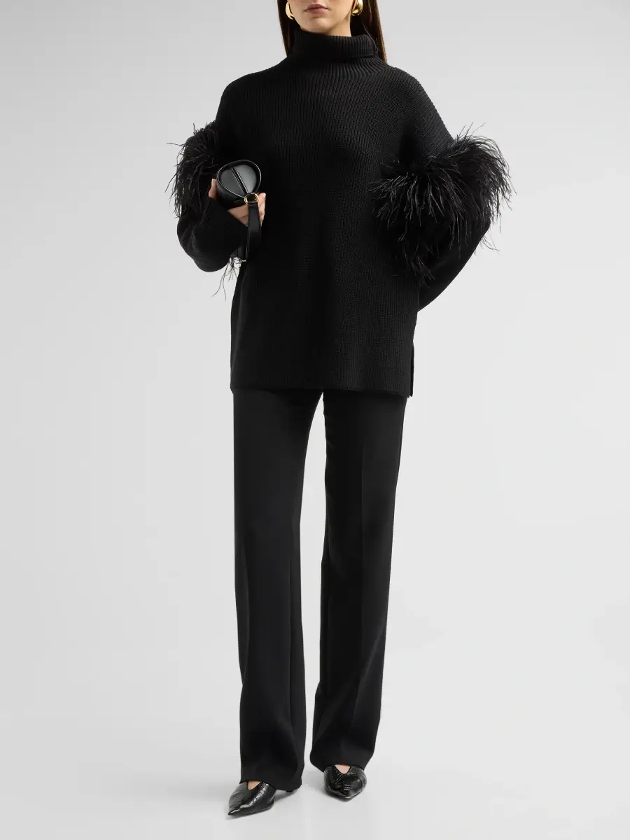 Lapointe Women's Wool Feather-Trimmed Turtleneck Sweater | Thumbnail 2 Lapointe Women's Wool Feather-Trimmed Turtleneck Sweater | Thumbnail 2