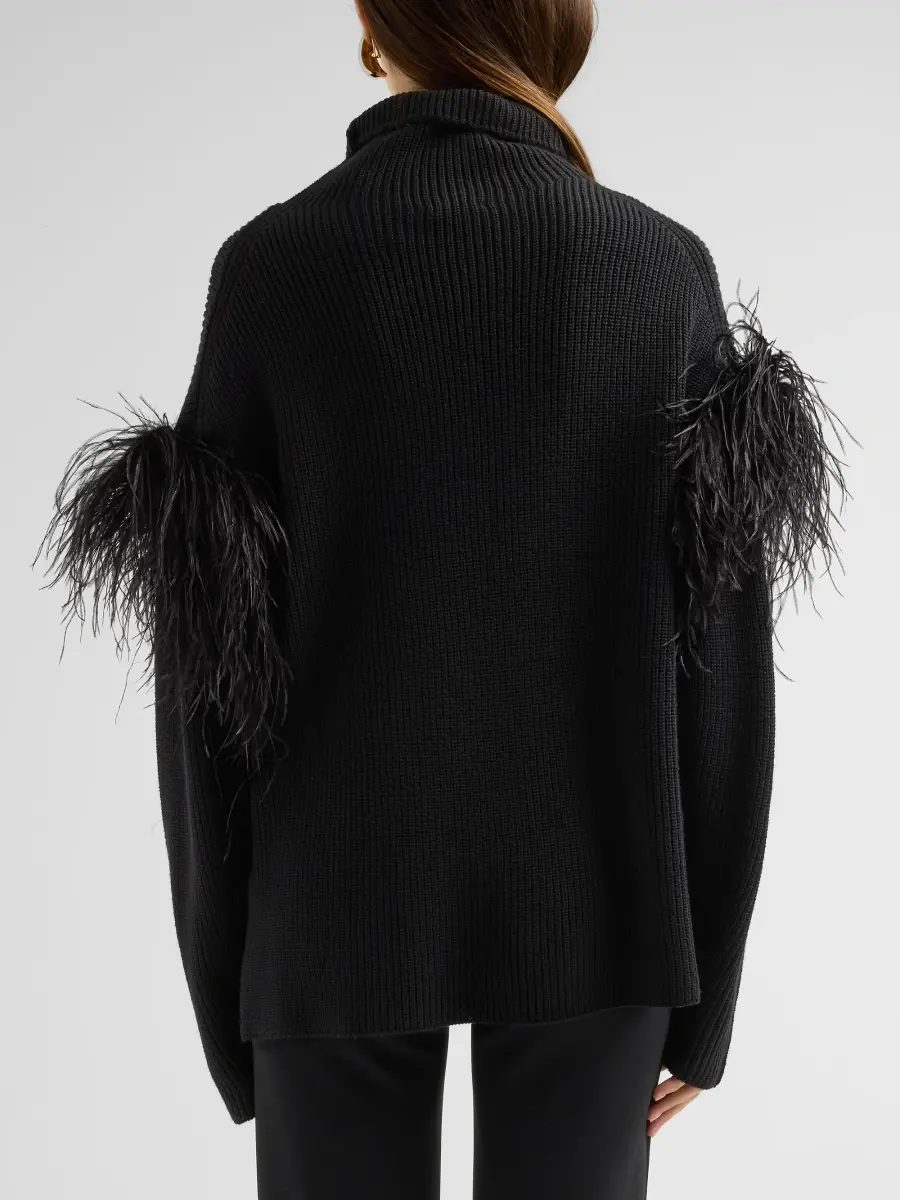 Lapointe Women's Wool Feather-Trimmed Turtleneck Sweater | Thumbnail 3 Lapointe Women's Wool Feather-Trimmed Turtleneck Sweater | Thumbnail 3
