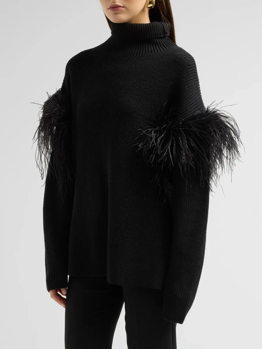 Lapointe Women's Wool Feather-Trimmed Turtleneck Sweater | Thumbnail 4 Lapointe Women's Wool Feather-Trimmed Turtleneck Sweater | Thumbnail 4