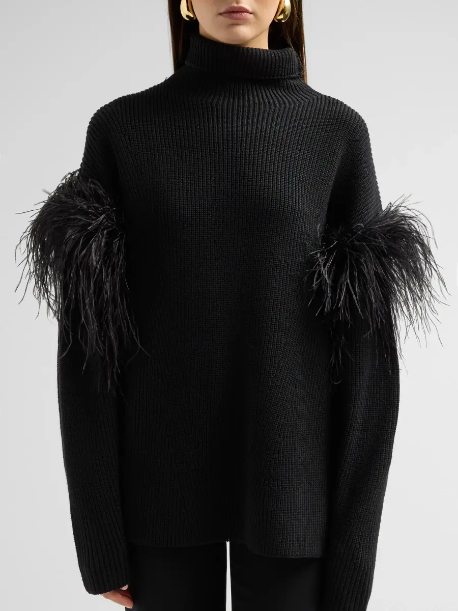 Lapointe Women's Wool Feather-Trimmed Turtleneck Sweater | Thumbnail 5 Lapointe Women's Wool Feather-Trimmed Turtleneck Sweater | Thumbnail 5