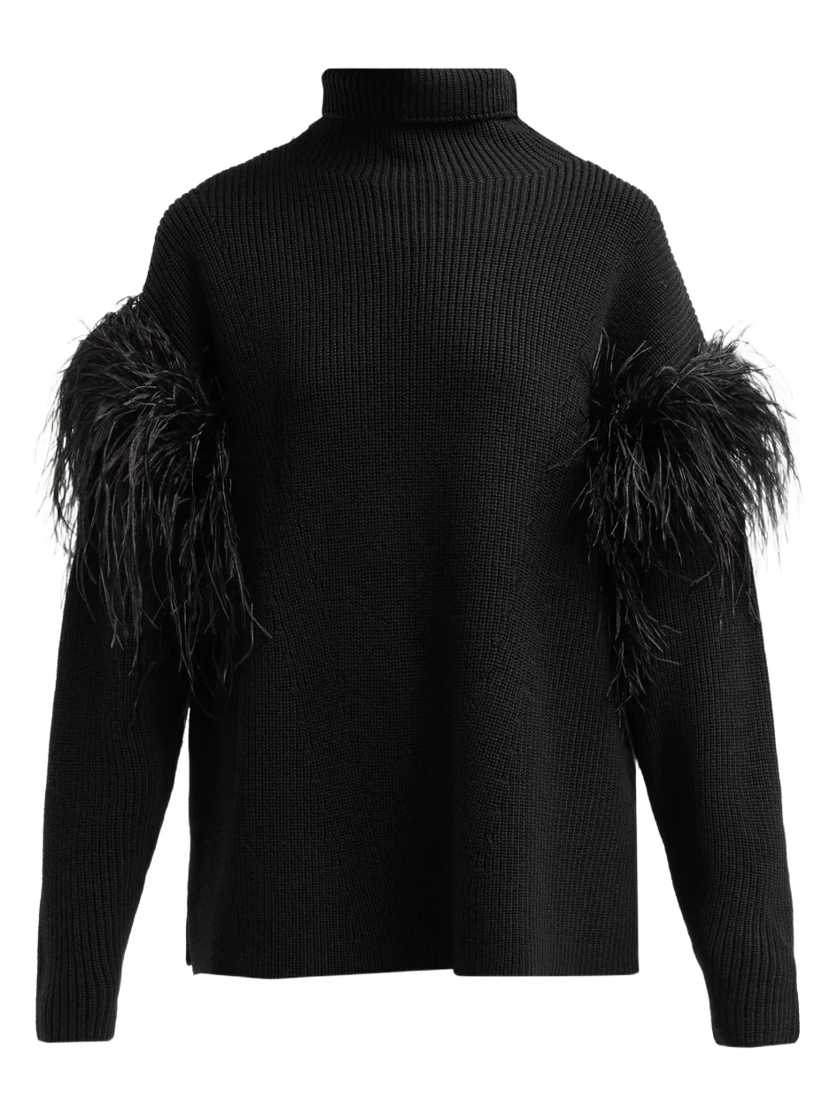 Lapointe Women's Wool Feather-Trimmed Turtleneck Sweater