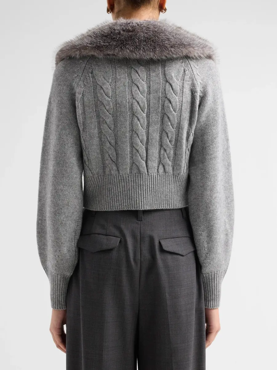 Toccin Women's Rita Faux-Fur-Collar Cable-Knit Cardigan | Thumbnail 3 Toccin Women's Rita Faux-Fur-Collar Cable-Knit Cardigan | Thumbnail 3