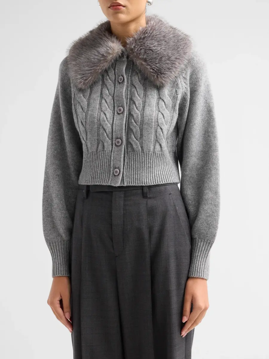 Toccin Women's Rita Faux-Fur-Collar Cable-Knit Cardigan | Thumbnail 4 Toccin Women's Rita Faux-Fur-Collar Cable-Knit Cardigan | Thumbnail 4