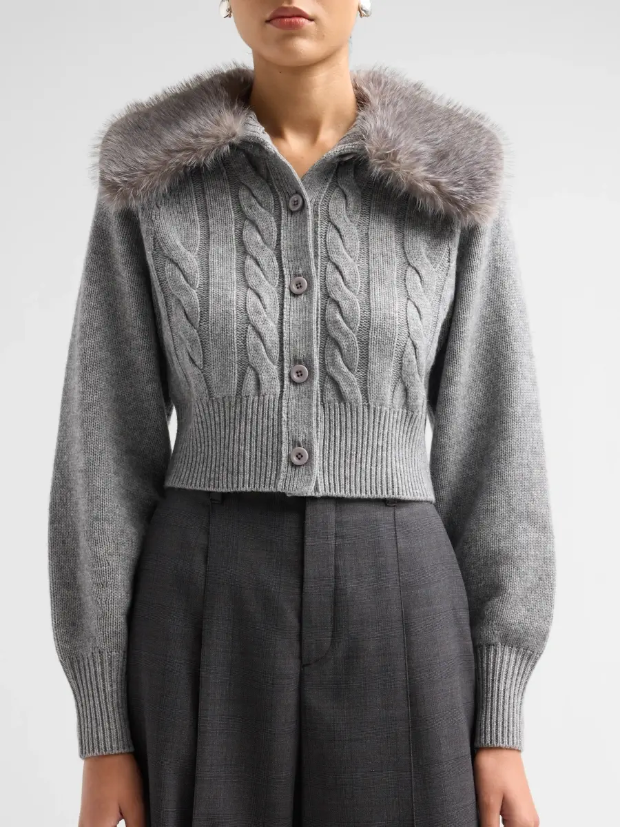 Toccin Women's Rita Faux-Fur-Collar Cable-Knit Cardigan | Thumbnail 5 Toccin Women's Rita Faux-Fur-Collar Cable-Knit Cardigan | Thumbnail 5
