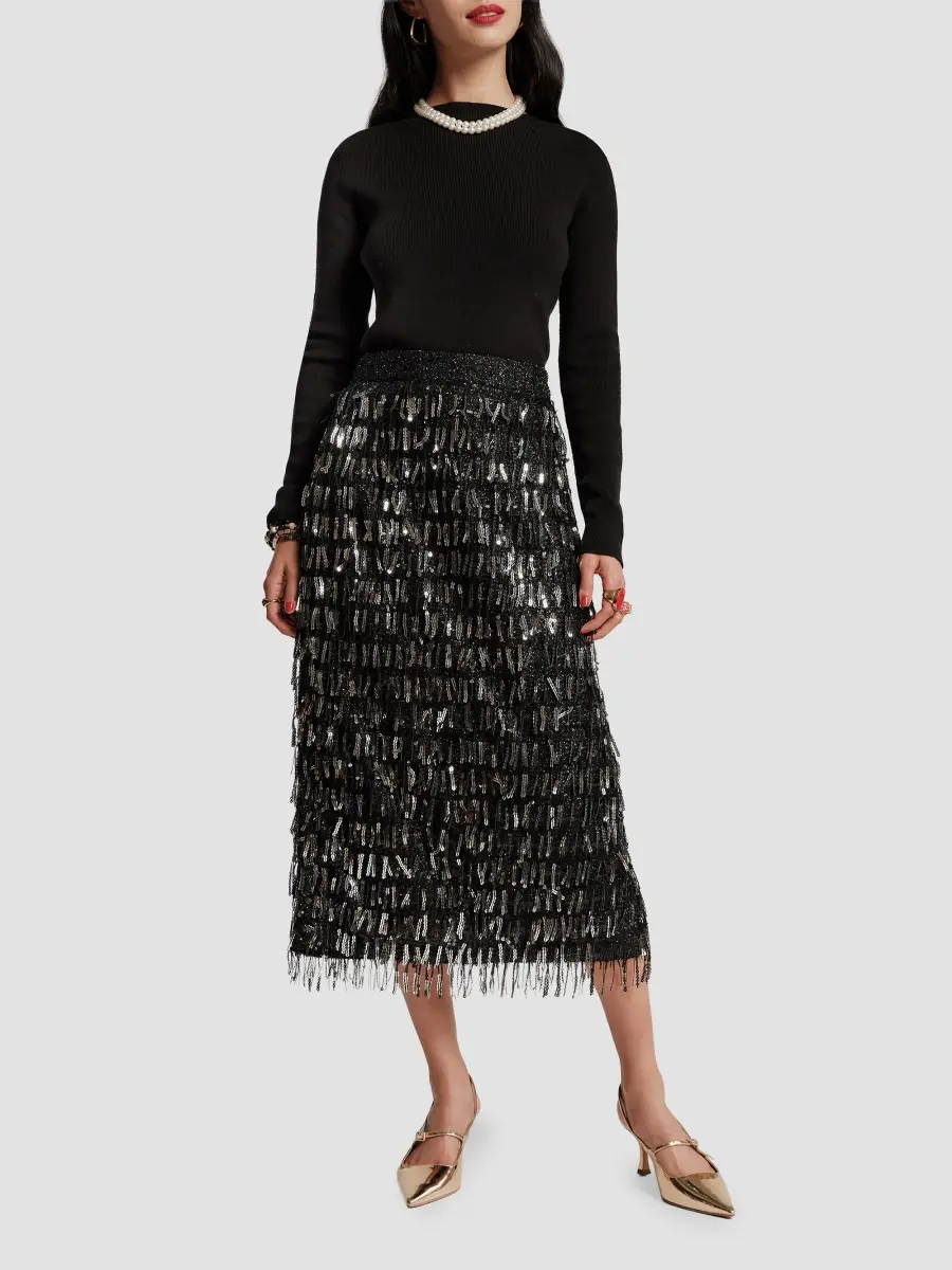 Frances Valentine Women's Shimmy Sequined Mesh Midi Skirt | Thumbnail 2 Frances Valentine Women's Shimmy Sequined Mesh Midi Skirt | Thumbnail 2