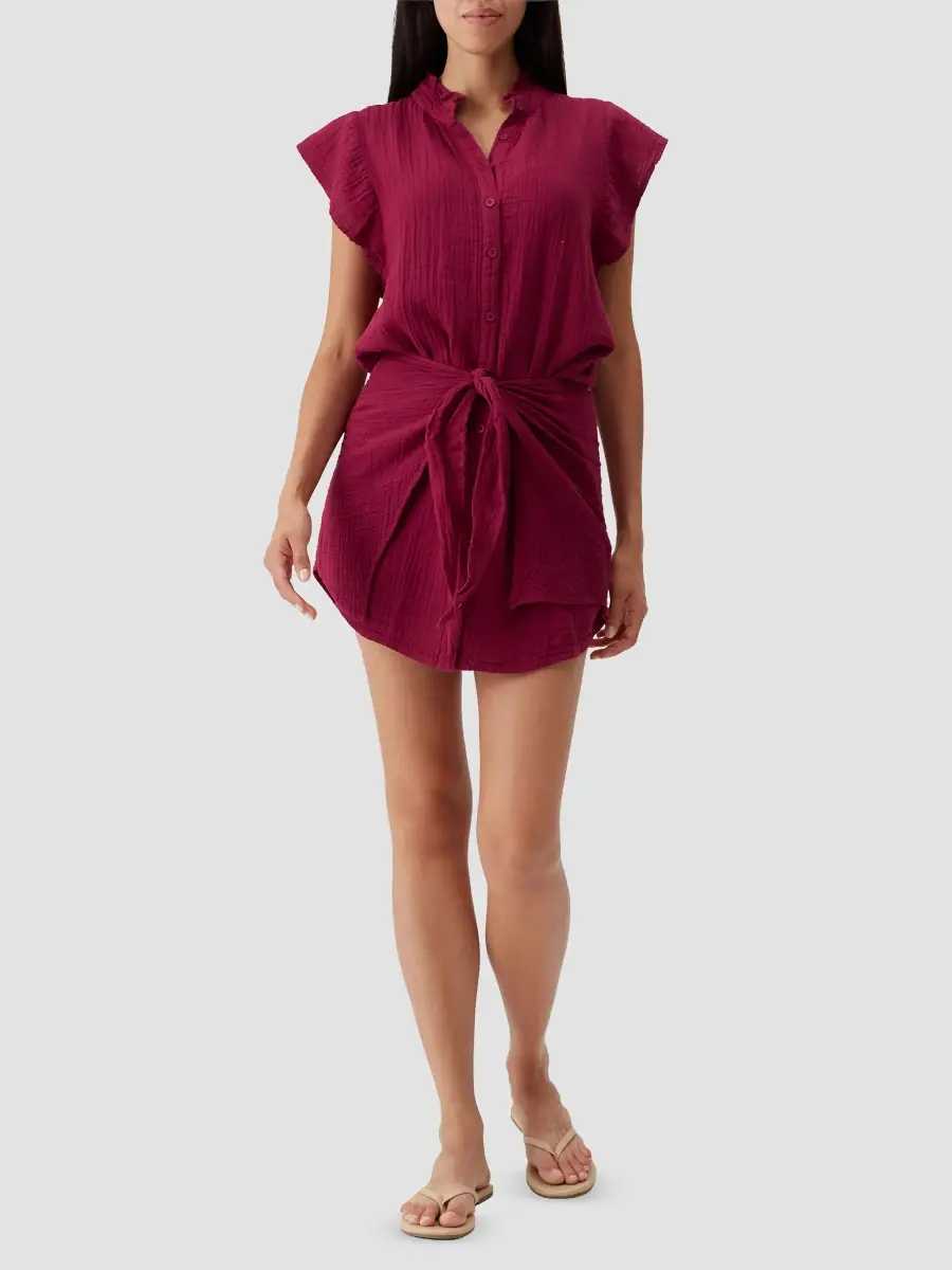 Melissa Odabash Women's Lucinda Cotton Flutter-Sleeve Shirtdress | Thumbnail 2