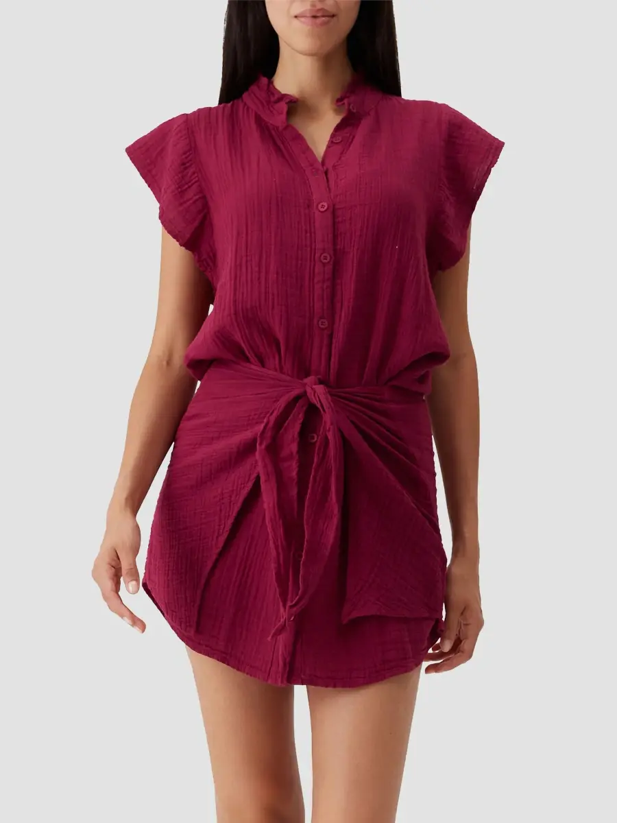Melissa Odabash Women's Lucinda Cotton Flutter-Sleeve Shirtdress | Thumbnail 4