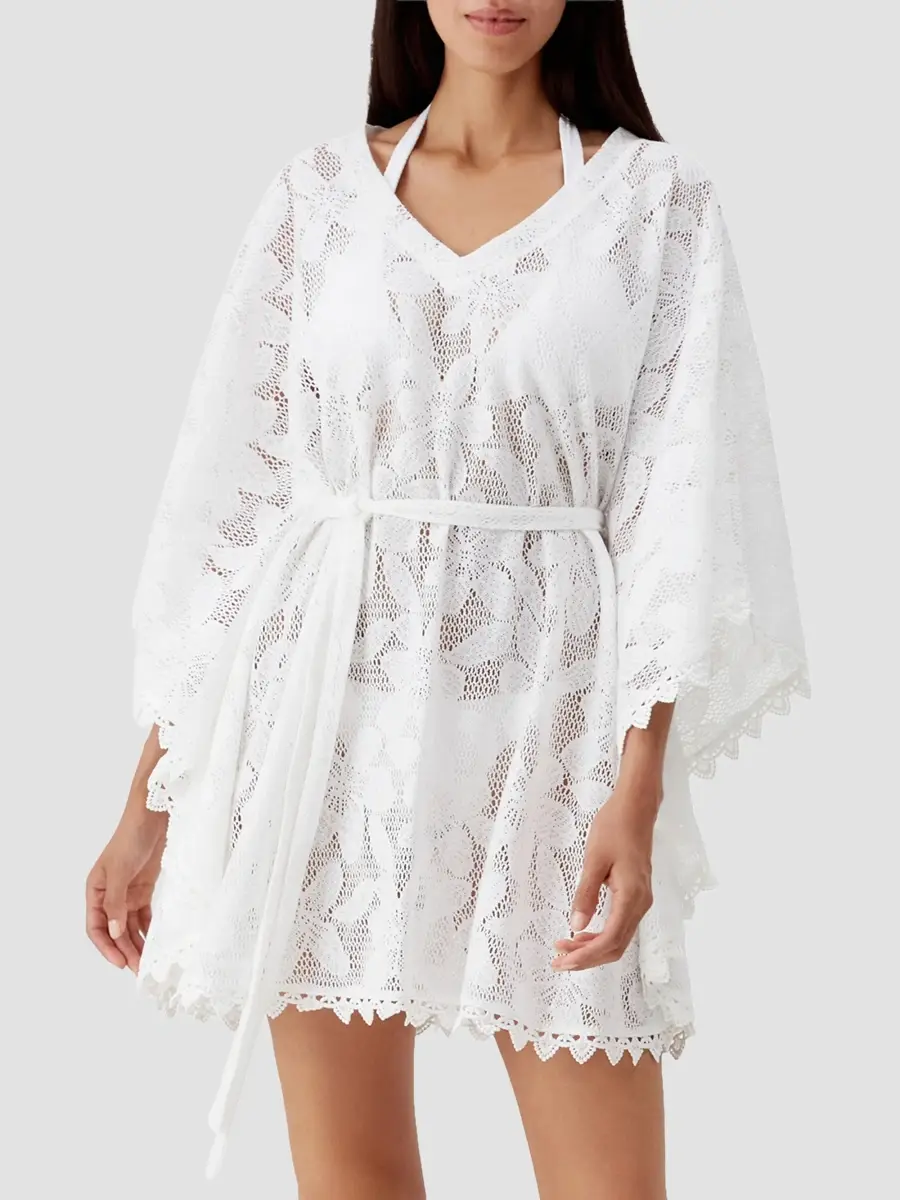 Melissa Odabash Women's Petra Crochet Mini Caftan Dress | Thumbnail 4 Melissa Odabash Women's Petra Crochet Mini Caftan Dress | Thumbnail 4