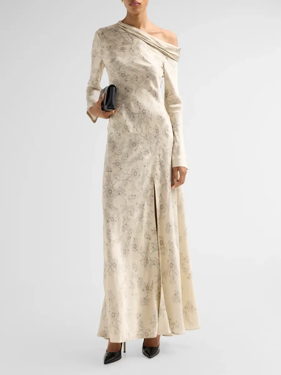 Alberta Ferretti Women's Lace Printed Satin One-Shoulder Gown | Thumbnail 2 Alberta Ferretti Women's Lace Printed Satin One-Shoulder Gown | Thumbnail 2