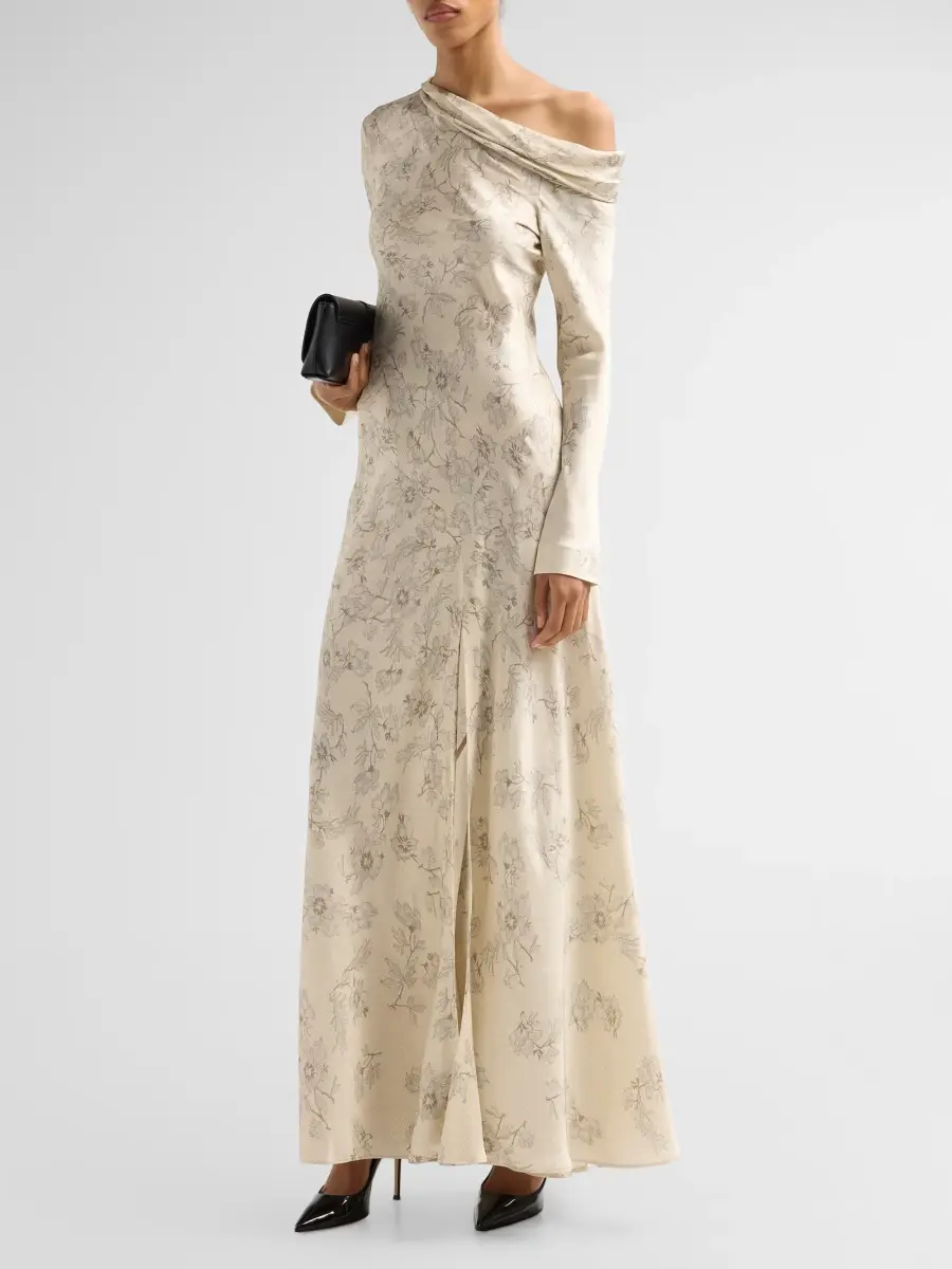 Alberta Ferretti Women's Lace Printed Satin One-Shoulder Gown | Thumbnail 4 Alberta Ferretti Women's Lace Printed Satin One-Shoulder Gown | Thumbnail 4