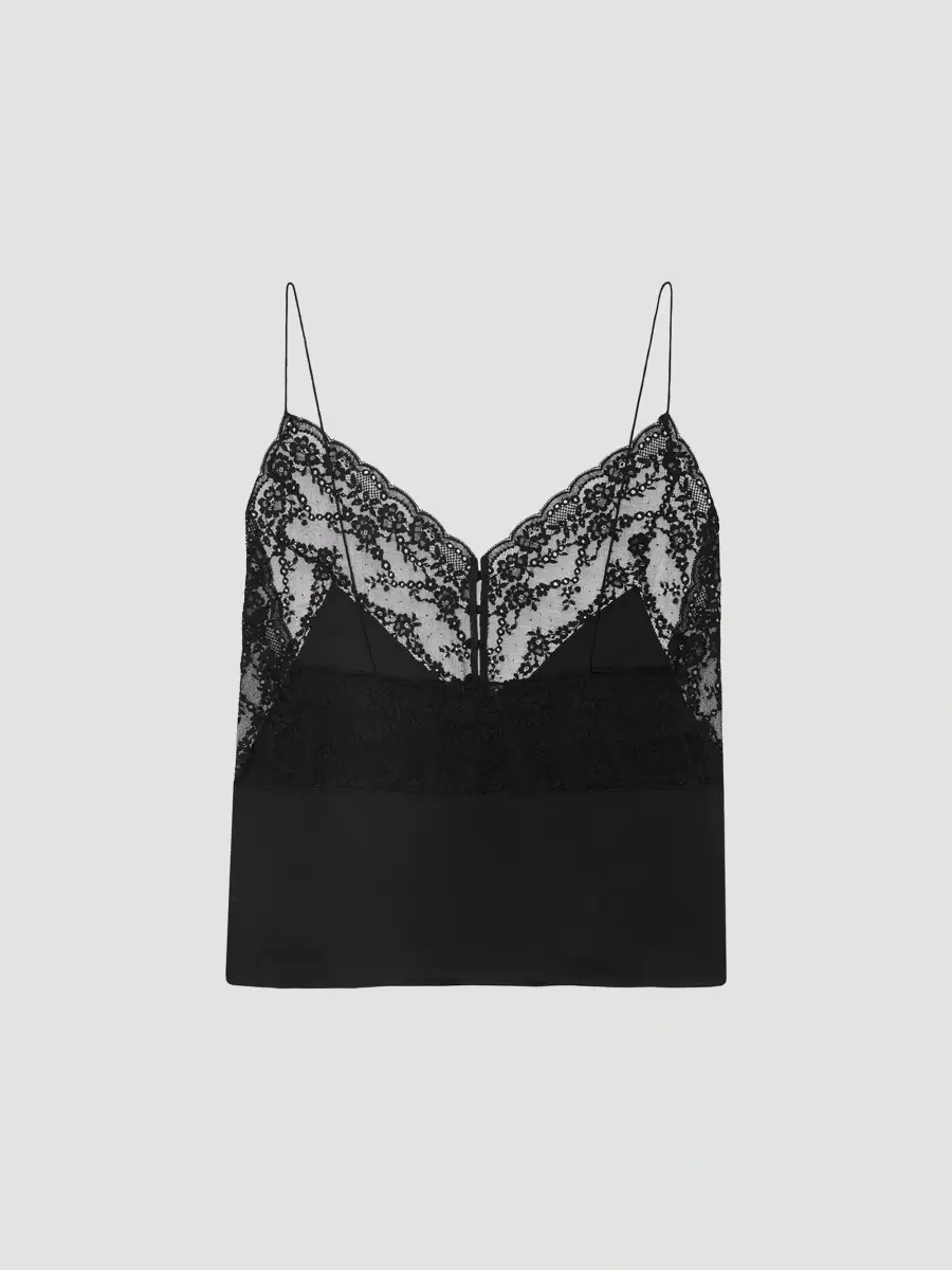 Saint Laurent Women's Top in Silk Satin Charmeuse and Lace - Black | Thumbnail 2