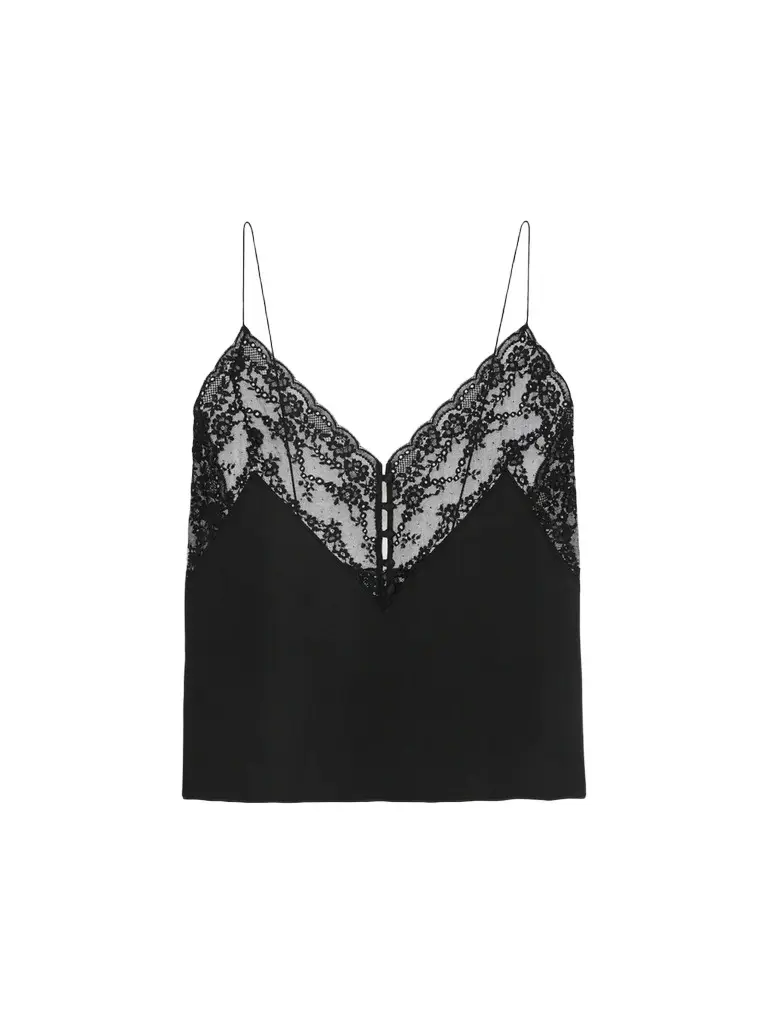 Saint Laurent Women's Top in Silk Satin Charmeuse and Lace - Black