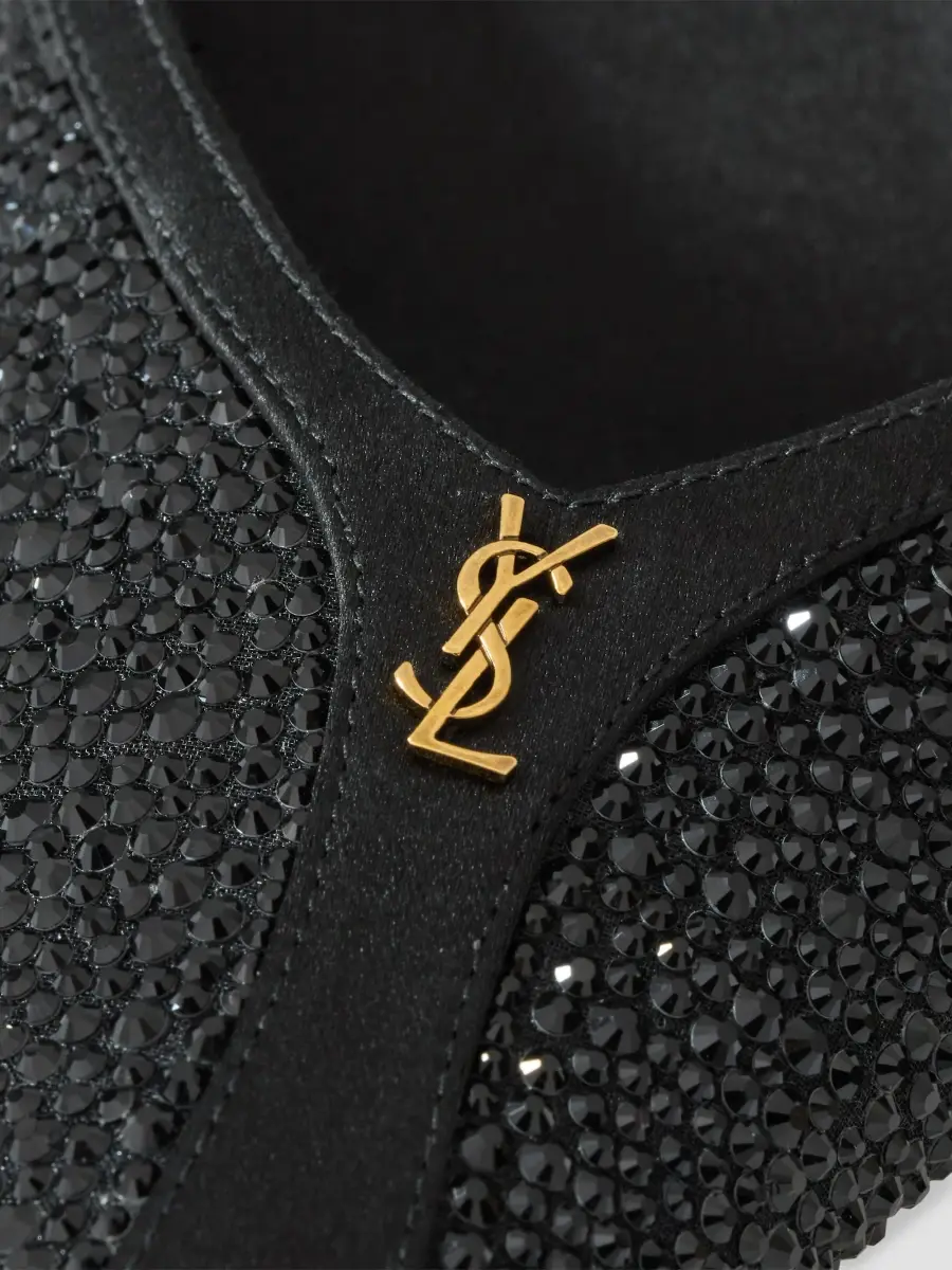 Saint Laurent Women's Folie Slingback Pumps in Satin, Mesh, and Crystals - Black | Thumbnail 4 Saint Laurent Women's Folie Slingback Pumps in Satin, Mesh, and Crystals - Black | Thumbnail 4