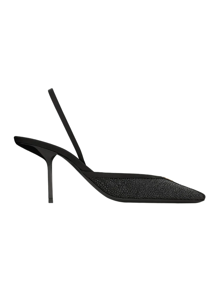 Saint Laurent Women's Folie Slingback Pumps in Satin, Mesh, and Crystals - Black