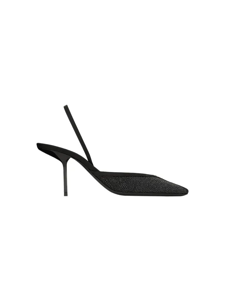Women's Folie Slingback Pumps in Satin, Mesh, and Crystals - Black
