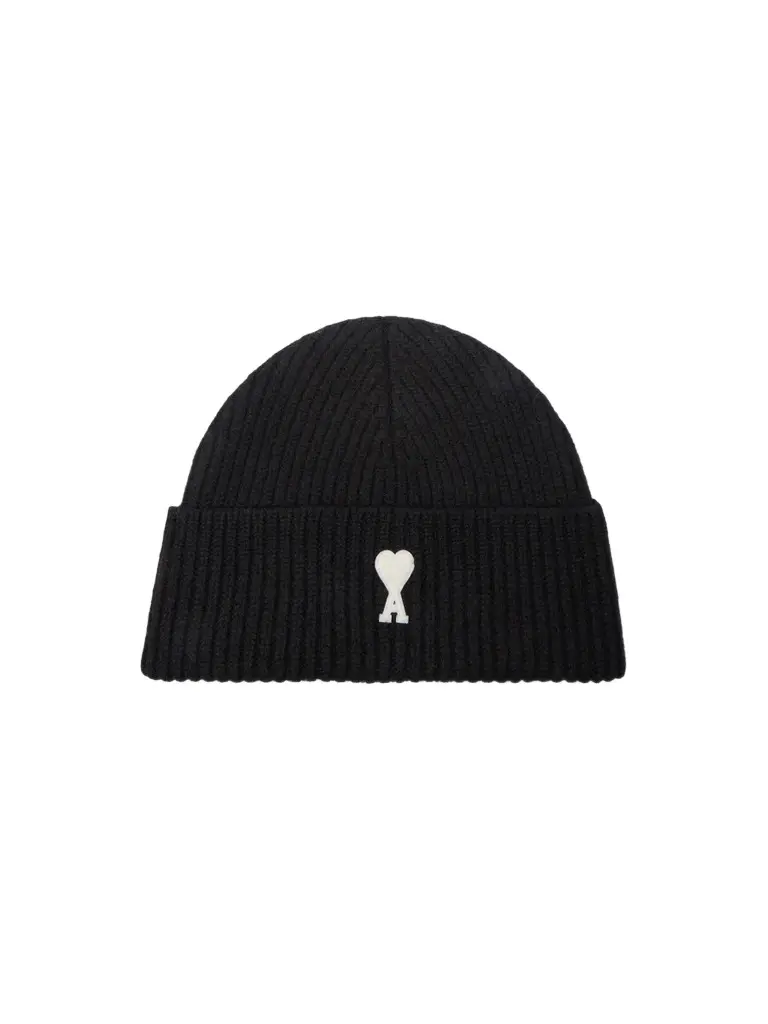 AMI PARIS Men's Logo Rib-Knit Wool Beanie Hat