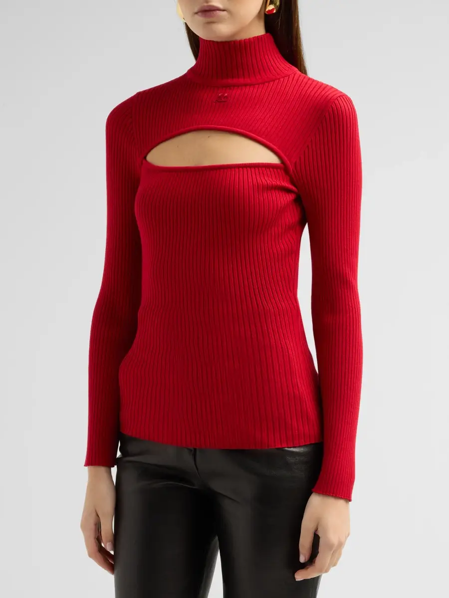 Courrèges Women's Rib-Knit Slash Sweater | Thumbnail 4 Courrèges Women's Rib-Knit Slash Sweater | Thumbnail 4