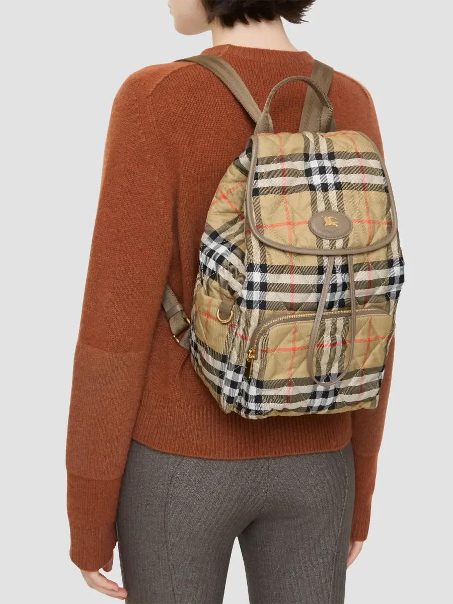 Burberry Women's Horseshoe Check Logo Backpack | Thumbnail 2 Burberry Women's Horseshoe Check Logo Backpack | Thumbnail 2