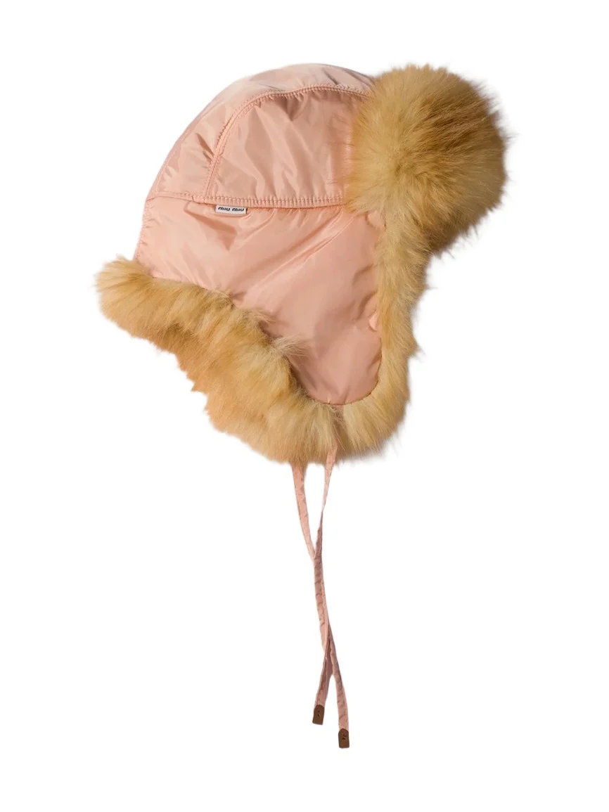 Miu Miu Women's Technical Fabric and Faux Fur Trapper Hat