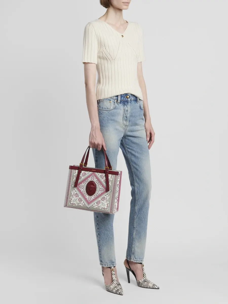 Versace Women's Rivière Medium Neoclassic Barocco Cotton Tote Bag | Thumbnail 5 Versace Women's Rivière Medium Neoclassic Barocco Cotton Tote Bag | Thumbnail 5