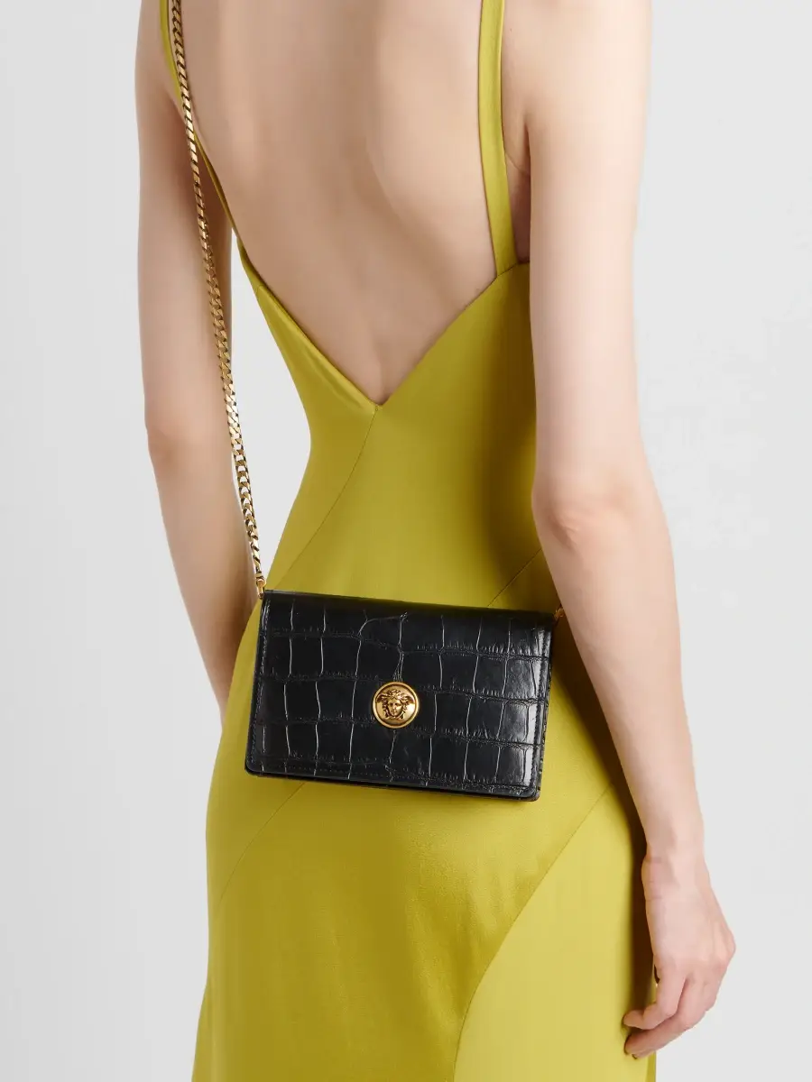 Versace Women's Emblème Mini Croc-Embossed Leather Crossbody Bag | Thumbnail 2