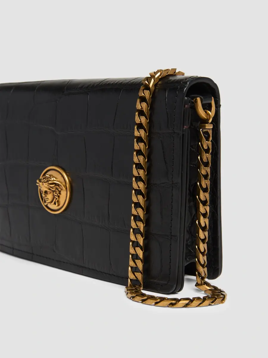 Versace Women's Emblème Mini Croc-Embossed Leather Crossbody Bag | Thumbnail 6