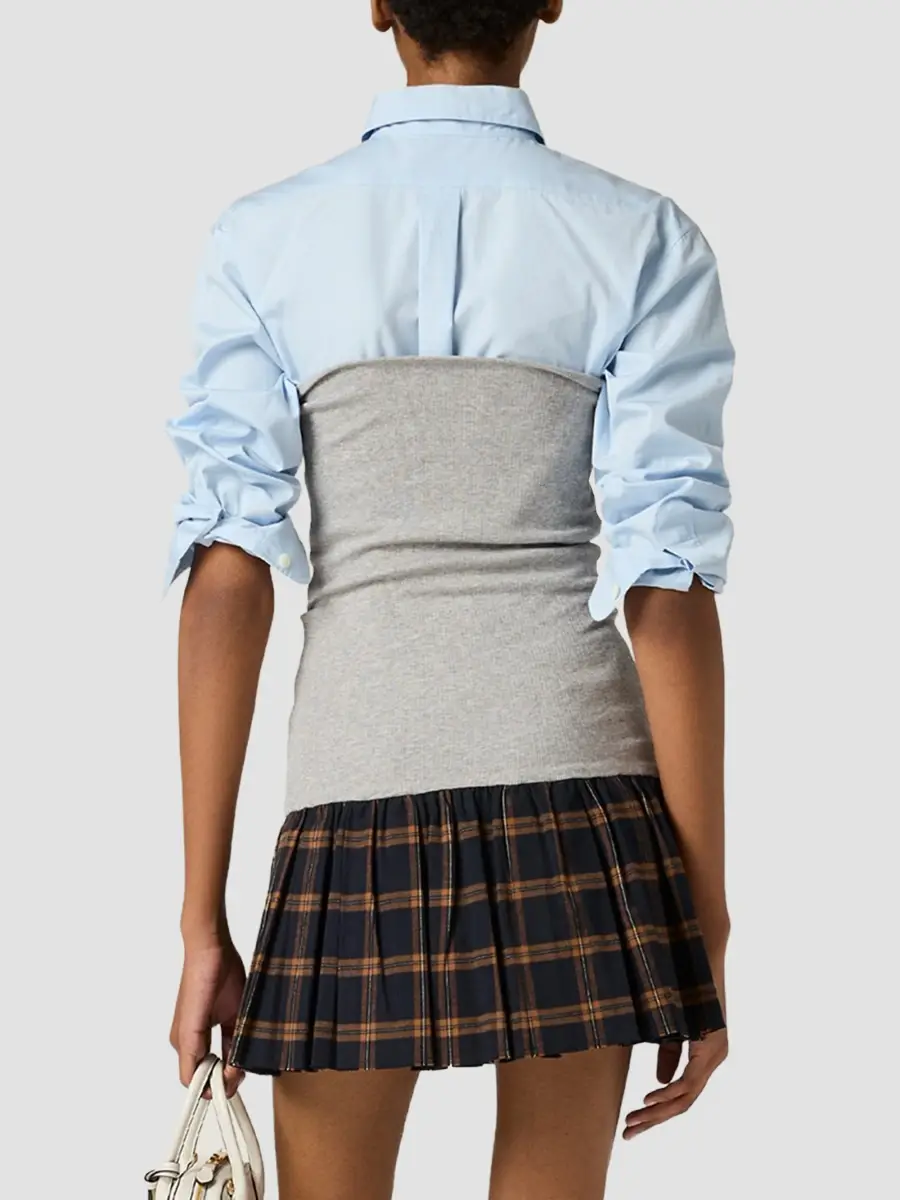 Miu Miu Women's Ribbed Knit and Checked Flannel Skirt | Thumbnail 4