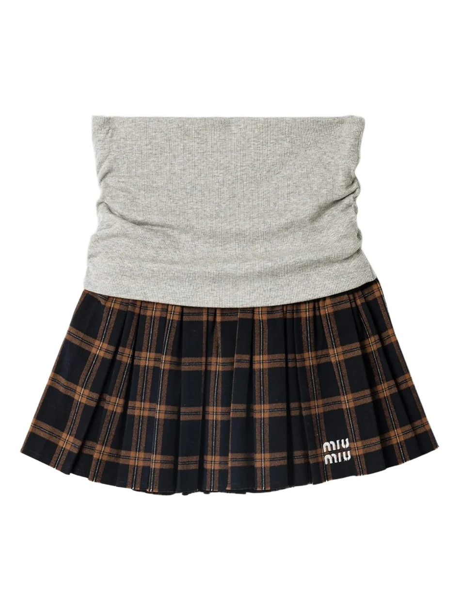 Miu Miu Women's Ribbed Knit and Checked Flannel Skirt