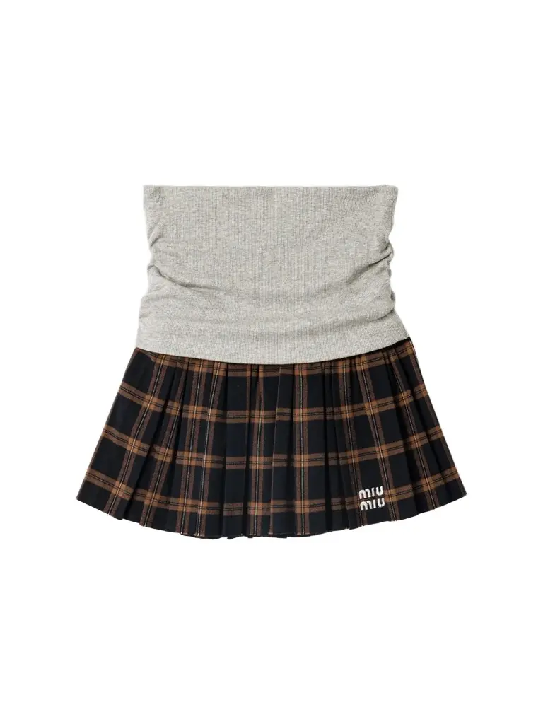 Miu Miu Women's Ribbed Knit and Checked Flannel Skirt