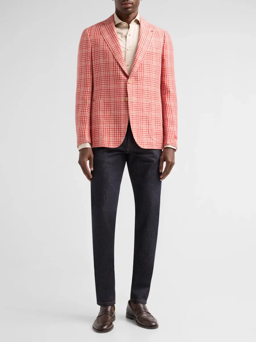 Isaia Men's Gingham Linen-Blend Blazer | Thumbnail 2 Isaia Men's Gingham Linen-Blend Blazer | Thumbnail 2