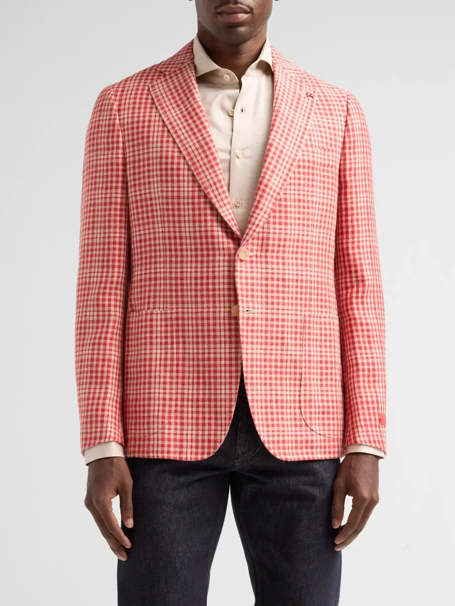 Isaia Men's Gingham Linen-Blend Blazer | Thumbnail 4 Isaia Men's Gingham Linen-Blend Blazer | Thumbnail 4