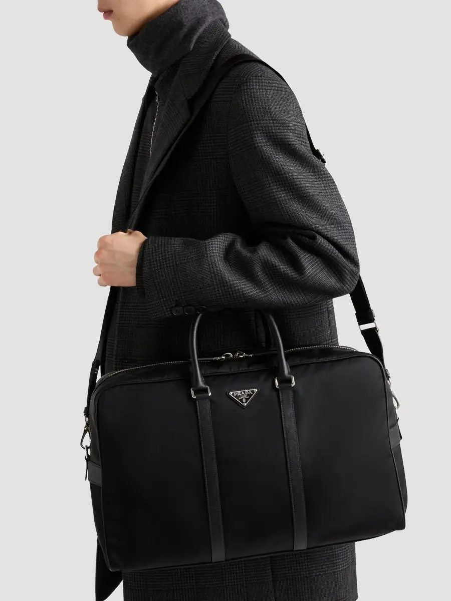 Prada Men's Re-Nylon and Saffiano Leather Duffel Bag | Thumbnail 3 Prada Men's Re-Nylon and Saffiano Leather Duffel Bag | Thumbnail 3