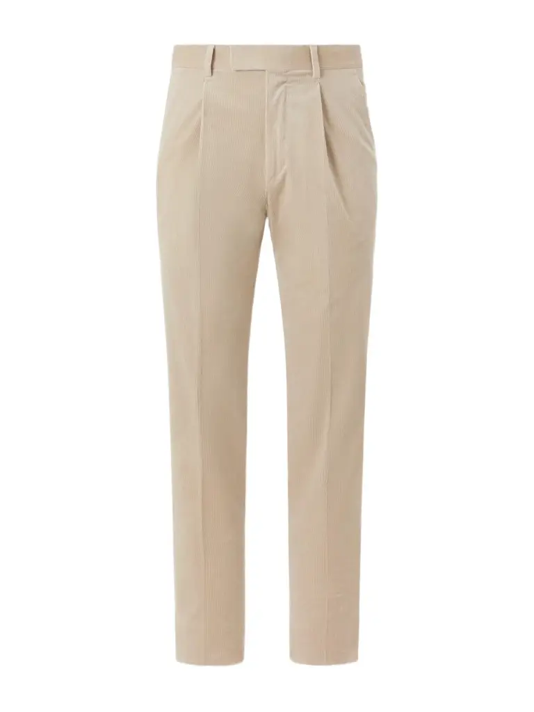 Zegna Pleated Straight-Leg Cotton-Corduroy Trousers - Men