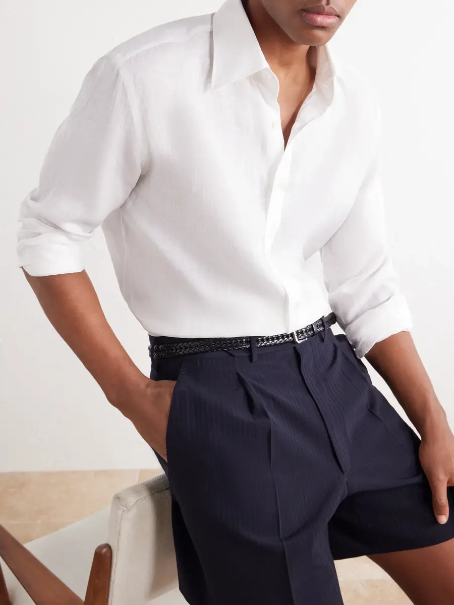 Thom Sweeney Linen Straight Point Collar Shirt - Men | Thumbnail 5 Thom Sweeney Linen Straight Point Collar Shirt - Men | Thumbnail 5