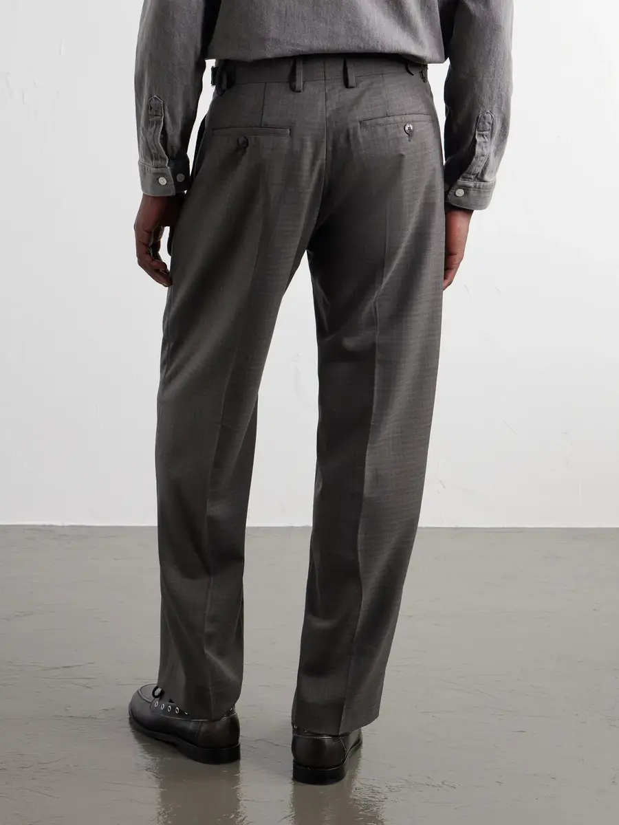 NN07 Kay 10071 Straight-Leg Pleated Checked Basketweave Wool-Blend Trousers - Men | Thumbnail 4